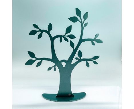 Green metal tree to display six Swarovski Crystal Paradise Birds. Daniel Swarovski embossed medallion attached. Includes orig