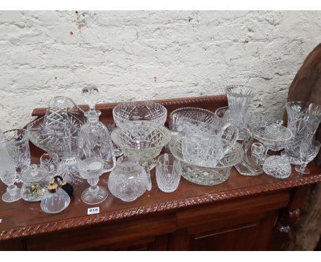 SHELF LOT OF CUT GLASS AND OTHER GLASS 