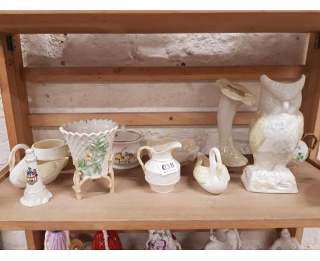 SHELF LOT OF BELLEEK TO INCLUDE EARLY EXAMPLES 