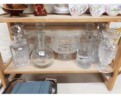 SHELF LOT OF DECANTERS 