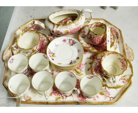 An early 20th Century Hammersley porcelain breakfast set, comprising: tray, teapot, teacups, saucers and milk jug; together w