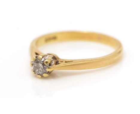 A single stone diamond ring, the brilliant cut diamond weighing approximately 0.25carat, on 18ct yellow gold shank, ring size