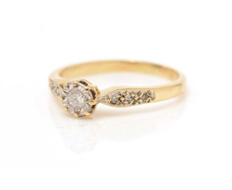 A diamond ring, the brilliant cut diamonds weighing approximately 0.15carats, on 18ct yellow gold shank, ring size O, 3.0g gr