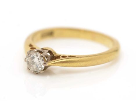 A single stone diamond ring, the brilliant cut diamond ring weighing approximately 0.30 carat, the yellow gold shank stamped 