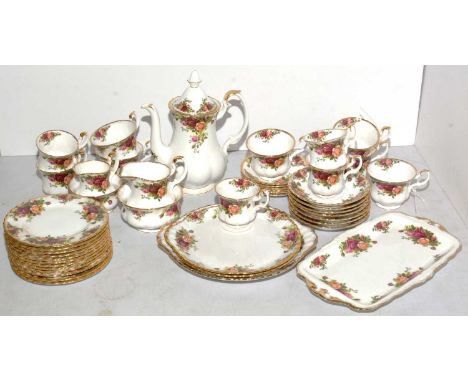 Royal Albert Old Country Roses pattern tea and coffee wares, including; coffee pot, milk jug and sugar bowl, cream jug and su