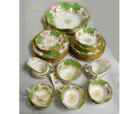 A Coalport tea set for six No. 2665, comprising: teacups and saucers, two milk jugs, sugar basin, cake plate, sandwich plate,