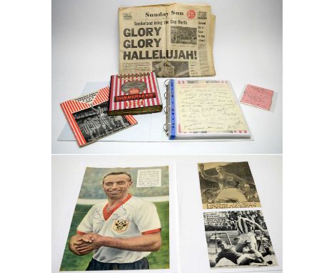 A collection of Sunderland Association Football Club autographs and ephemera, c. 1955-1975, comprising hand-made scrap album 