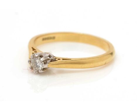 A single stone diamond ring, the brilliant cut diamond weighing approximately 0.20carat, on 18ct yellow gold shank, ring size