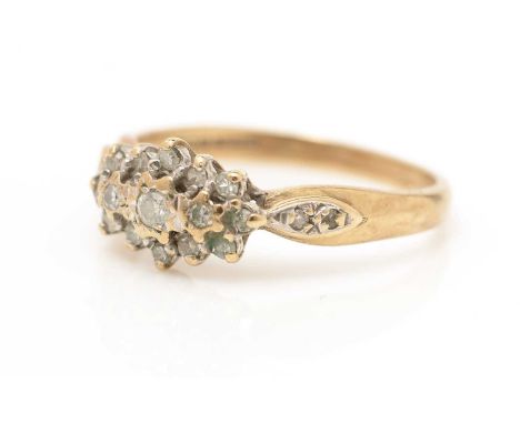 A diamond cluster ring, set with brilliant cut diamonds weighing a total of approximately 0.25carats, on 9ct yellow gold shan