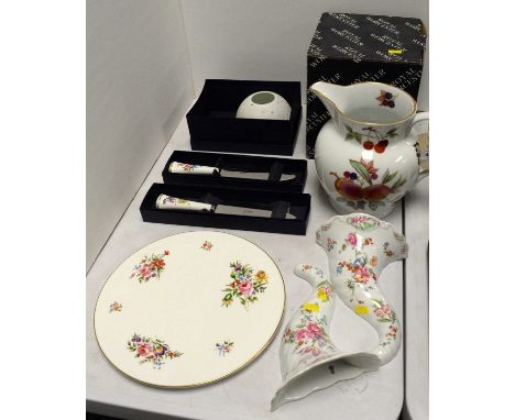 A collection of predominantly Royal Worcester porcelain, including: an 'Evesham' pattern jug; and a 'Roanoke' pattern cake st