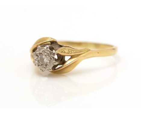 A single stone diamond ring, the brilliant cut diamond weighing approximately 0.10carat, on 18ct yellow gold shank, ring size