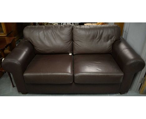 A brown leather two-seater sofa, 176 x 89 x 80cms high.