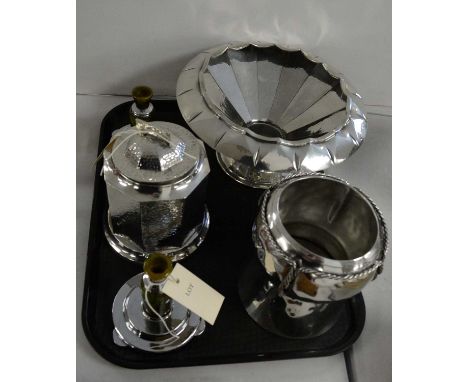 A selection of pewterware, including: Cornish pewter pedestal bowl, by James Dixon &amp; Sons; Sheffield hammered pewter octa
