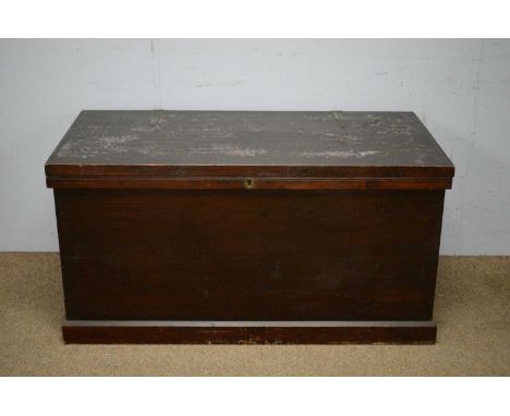 A large vintage rectangular stained pine blanket box, with central partition to undertier, 125 x 51 x 64cms.