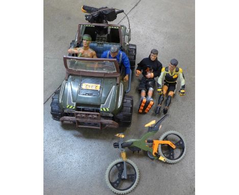 Action Man figures, a Jeep and a BMX bike, etc.