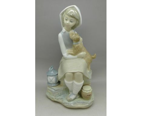 A Lladro figure of a girl with dog, 22cm