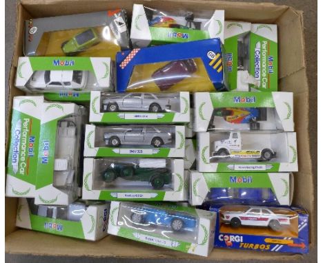 Twenty-eight die-cast model vehicles, Mobil Dinky and Corgi Turbos