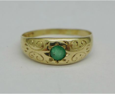 A 9ct gold and emerald ring, 1.8g, R