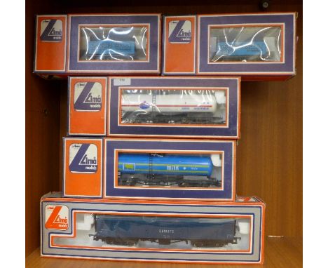 Five Lima rolling stock, Amoco, Milk and two Dearne Valley wagons and exports, boxed