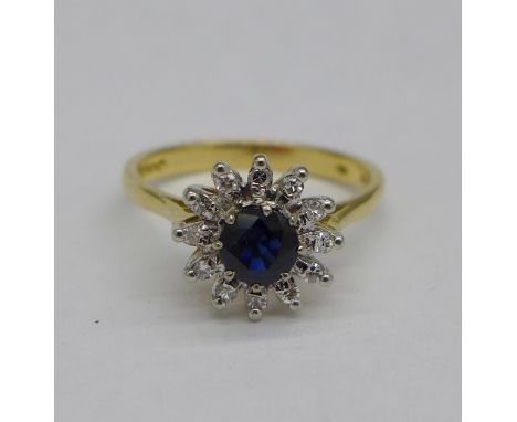 An 18ct gold, sapphire and diamond ring, 3.4g, N