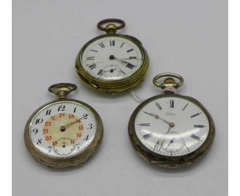 Two .800 silver pocket watches, one with movement marked Junghans and one other pocket watch, a/f