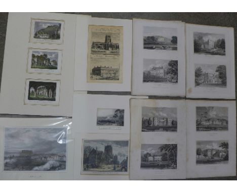 A selection of Nottingham and stately home prints, forty-one pages and cards in total, many with two prints per page