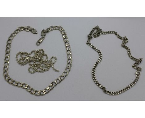 Three silver chains, one a/f, 81g
