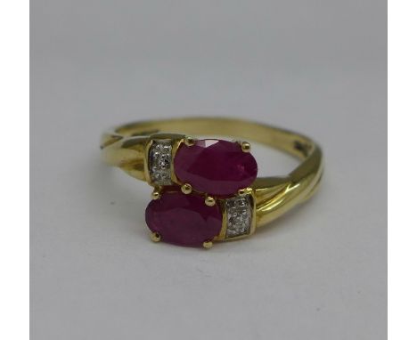 A 9ct gold, ruby and diamond ring, 2.4g, N