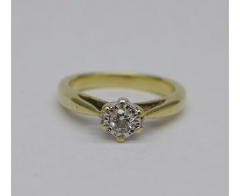 A 9ct gold and diamond solitaire ring, 2.7g, J