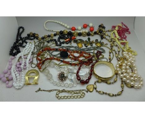 A 12ct rolled gold bangle, vintage jewellery, etc.