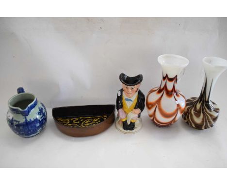 PAIR OF ART GLASS VASES, IRONSTONE JUG AND OTHER ITEMS