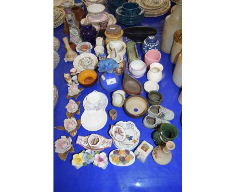 VARIOUS VASES, CERAMIC FLOWERS, ETC
