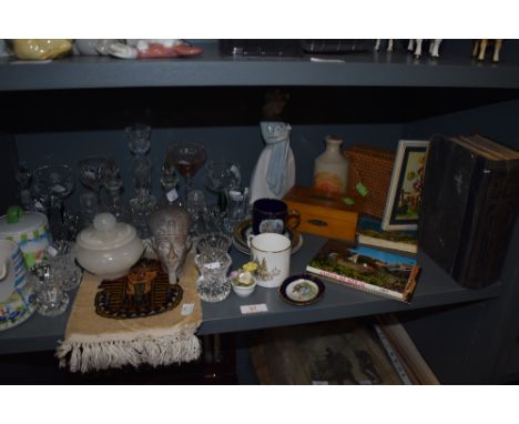 A selection of curios and glass wares including Nao figurine
Condition Report Repair to neck of Nao, the ink bottle on good o