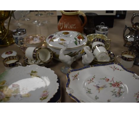 A collection of vintage ceramics including Wedgewood plates, Lladro figurines, transfer print cups &amp; saucers and similar