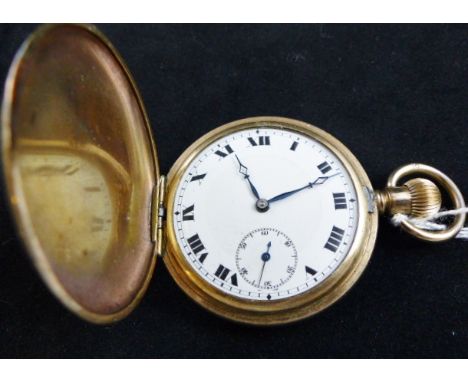 Gold plated Elgin case full hunter pocket watch lacking glass.