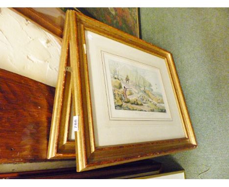 Two vintage framed glazed prints, shooting scenes H: 32 cm x W: 23 cm