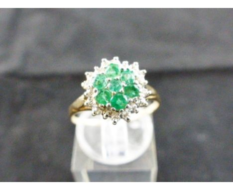 9ct gold emerald and diamond cluster ring