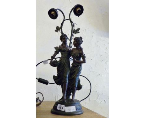 A bronzed decorative floral twin  branched table lamp