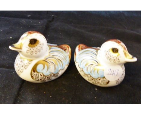 Pair of Royal Crown Derby Collectors Guild duckling paperweights with gold stopper