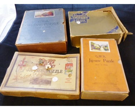 Boxed railway related vintage jigsaw puzzles and one other