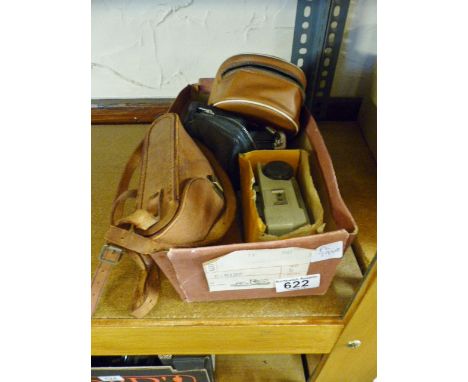 Box of vintage cameras