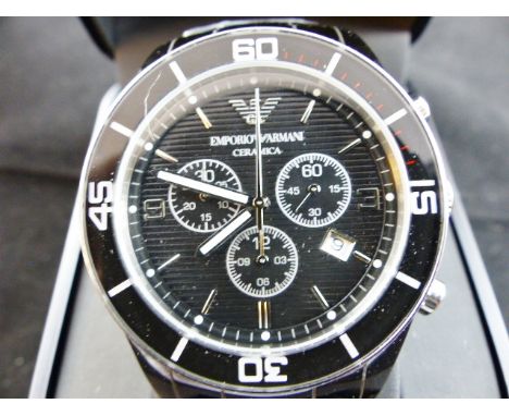 A boxed gents Emporio Armani Ceramica ceramic chronograph watch with original papers RRP £309