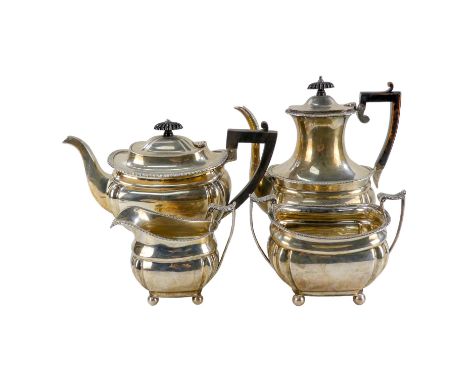 A harlequin four piece tea and coffee service - Brimingham 1905 and London 1908, Daniel George Collins &amp; C S Harris &amp;