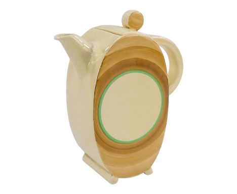 An Art Deco Wilkinson Ltd Bonjour pattern coffee pot - decorated with brown and green concentric circles, height 19cm.