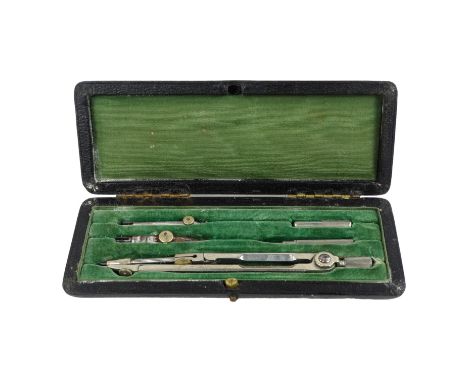 An early 20th century boxed nickel plated compass - together with various fittings to form dividers and a variety of ink line
