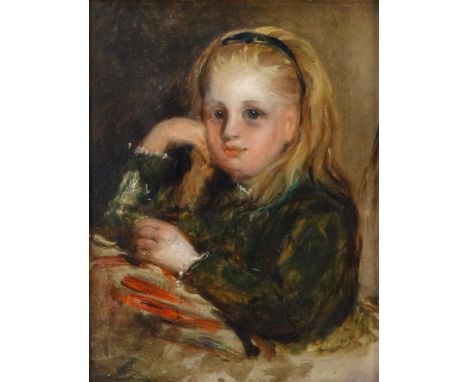 19th Century British School Portrait of a Young Girl  Oil sketch on board  Framed  Picture size 21 x 17cm Overall size 36 x 3