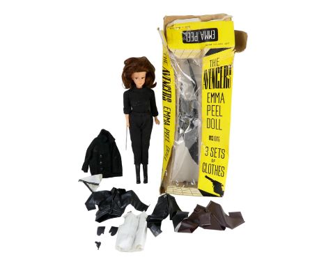 The Avengers Emma Peel vintage doll - possibly Fairylite 1966, wearing black roll neck sweater, sweat pants and boots, clothi