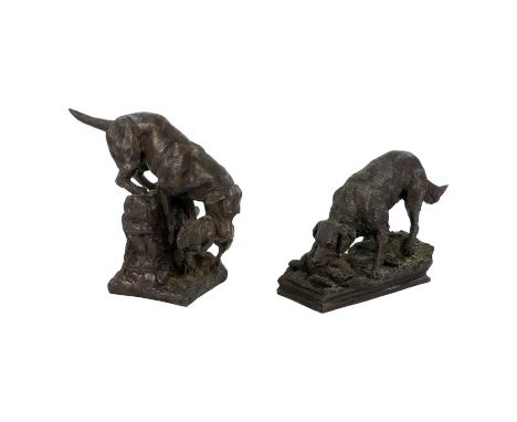 George TINEY (British 20th Century) - hunting dog with hare, cold cast bronze, signed to base, height 15cm, together with ano