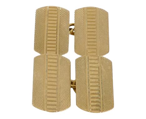 A pair of 9ct gold cufflinks - of rounded rectangular form, with engine turning, weight 4g.