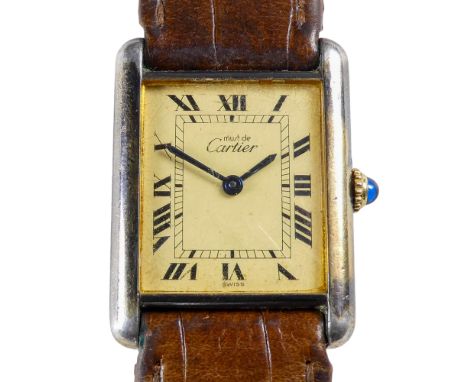 A ladies' vintage Must de Cartier tank wristwatch - with vermeil head, the square champagne finish dial set with Roman numera